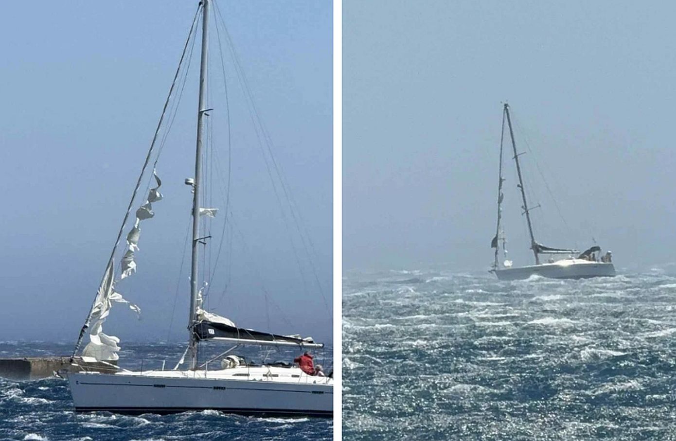 Ιστιοφόρο παλεύει με τα κύματα για να καταφέρει να προσεγγίσει το λιμάνι της Τήνου – Δείτε βίντεο