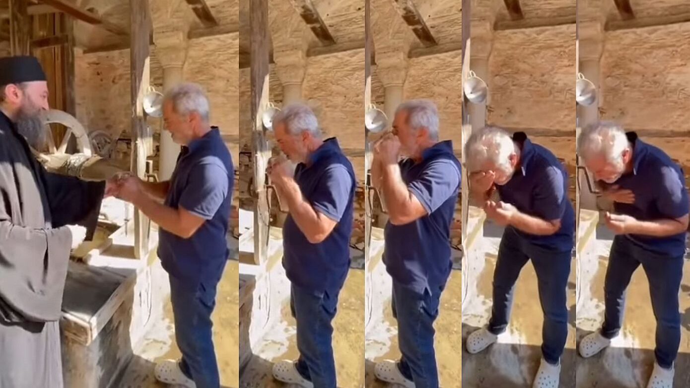 Ο Μελ Γκίμπσον σε μια βαθιά συγκινητική στιγμή λαμβάνει ευλογία από Ορθόδοξο μοναχό στο Άγιον Όρος