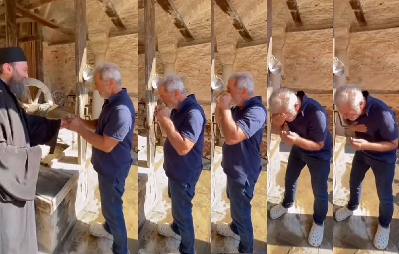 Ο Μελ Γκίμπσον σε μια βαθιά συγκινητική στιγμή λαμβάνει ευλογία από Ορθόδοξο μοναχό στο Άγιον Όρος