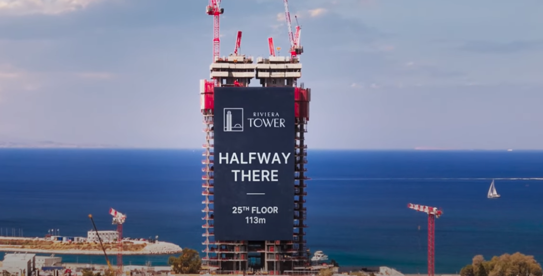 Ο Riviera Tower στα μισά: Ο ουρανοξύστης του Ελληνικού φτάνει τα 113 μέτρα