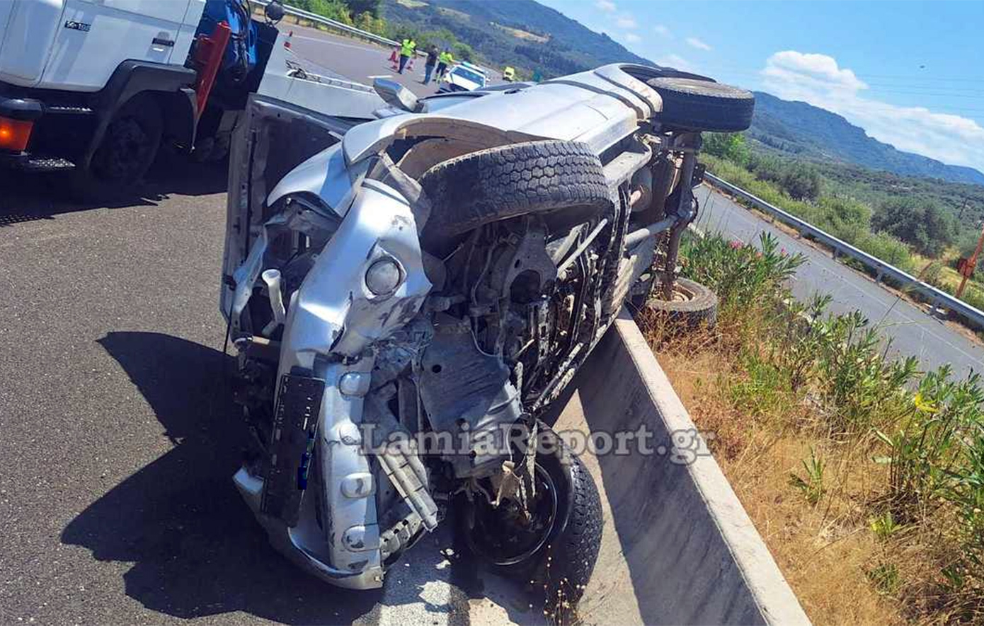 Τροχαίο στη Λαμία: Τούμπαρε αγροτικό στην Εθνική Οδό