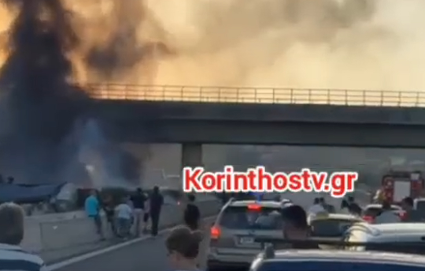 Φλεγόμενη νταλίκα στην εθνική Αθηνών – Κορίνθου – Διακοπή κυκλοφορίας και στα δύο ρεύματα