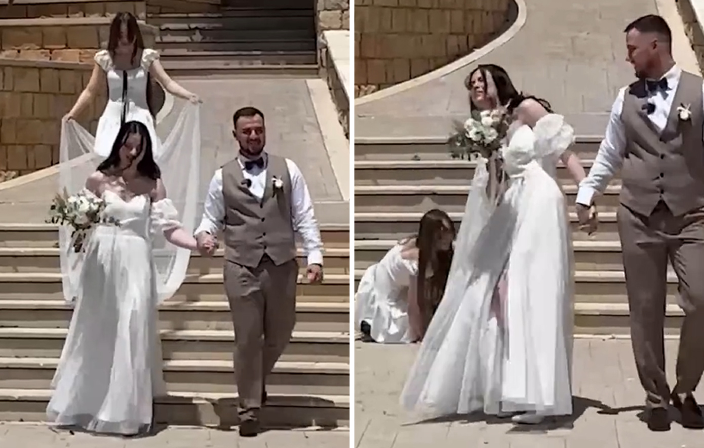 Απρόοπτο σε γάμο στην Κύπρο: Η παράνυμφος πέφτει στις σκάλες και παρασύρει τη νύφη