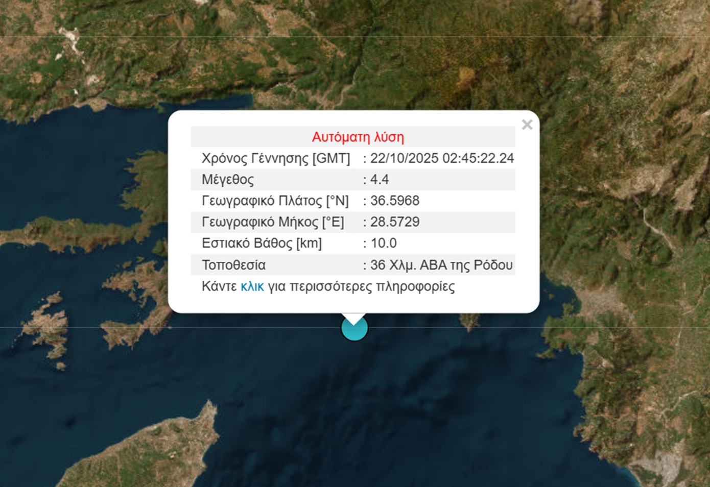 Σεισμός 4,4 Ρίχτερ συγκλόνισε τη θαλάσσια ζώνη κοντά στη Ρόδο