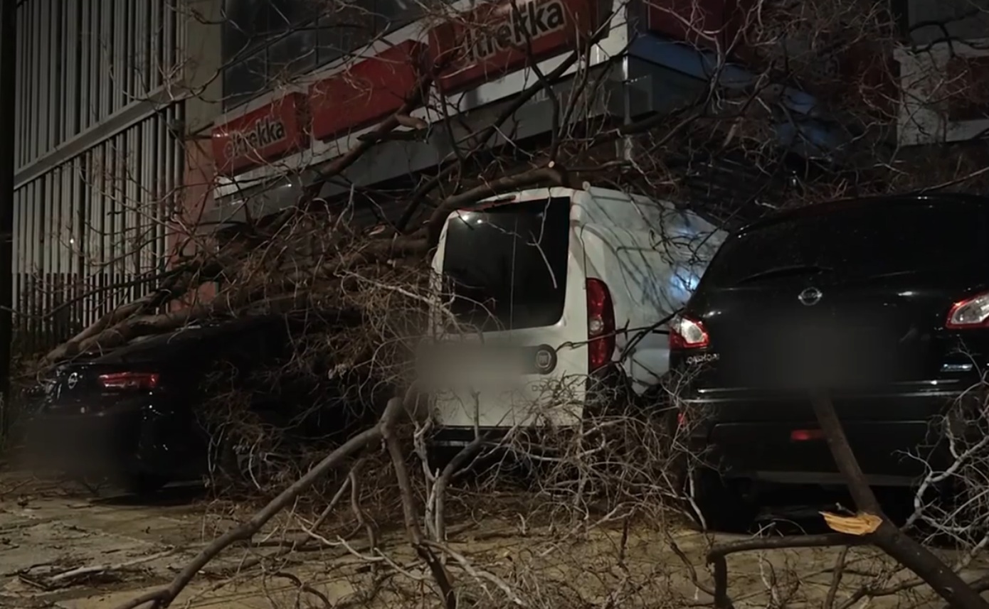 Τεράστιο δέντρο συνέθλιψε τέσσερα οχήματα στην Πειραιώς – Σε επιφυλακή η Πυροσβεστική μετά τη θύελλα στην Αττική