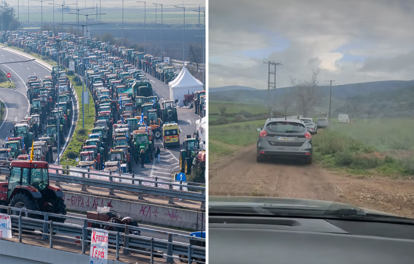 Αγροτικά μπλόκα, καθυστερήσεις και… παρακάμψεις σε χωματόδρομους – Σε απόγνωση οι εκδρομείς των Χριστουγέννων