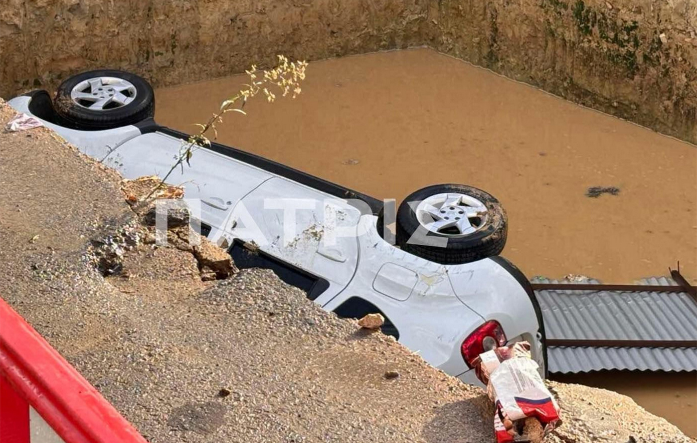 Κατέρρευσε δρόμος στο Ηράκλειο – Αυτοκίνητο «εξαφανίστηκε» σε οικόπεδο, δείτε εικόνες