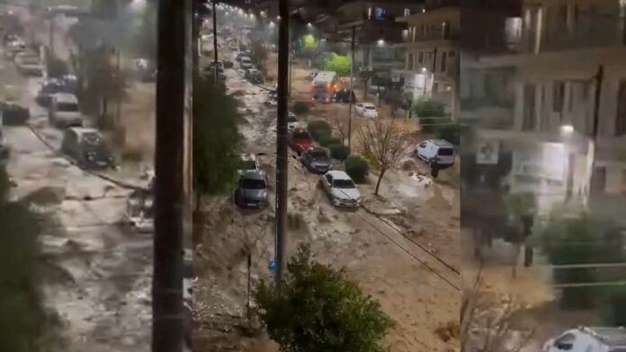 Σκηνές χάους στη Γλυφάδα: Ορμητικά νερά σαρώνουν αυτοκίνητα και κάδους