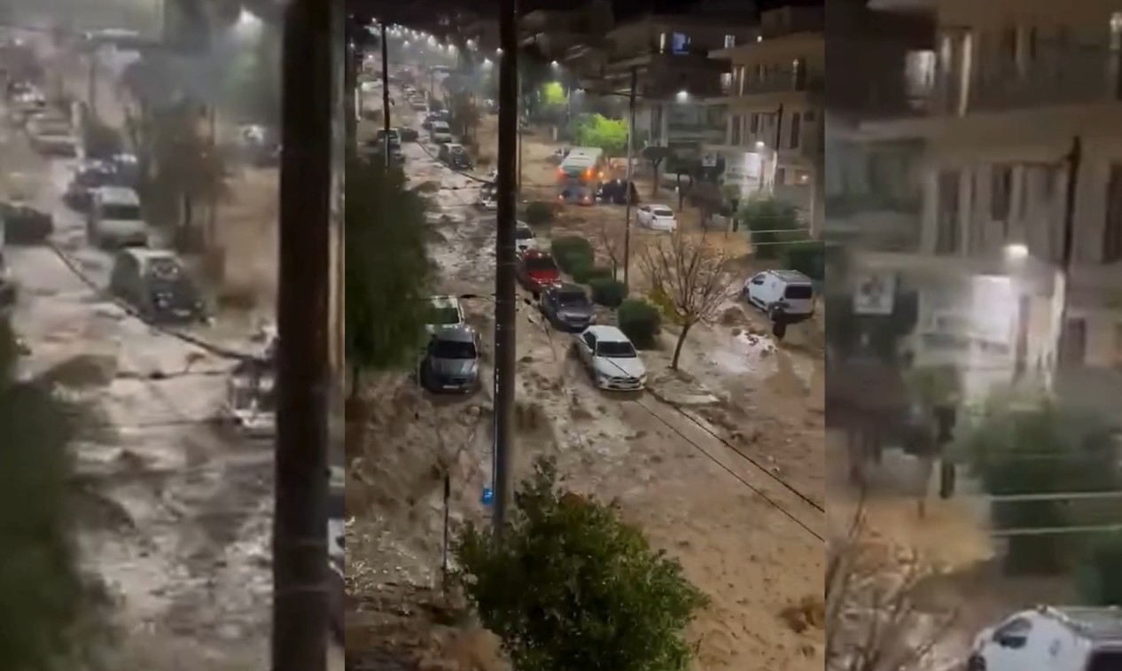 Σκηνές χάους στη Γλυφάδα: Ορμητικά νερά σαρώνουν αυτοκίνητα και κάδους