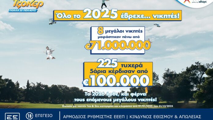 Το ΤΖΟΚΕΡ χάρισε το 2025 κέρδη που ξεπερνούν τα 71 εκατ. ευρώ στους νικητές της πρώτης κατηγορίας
