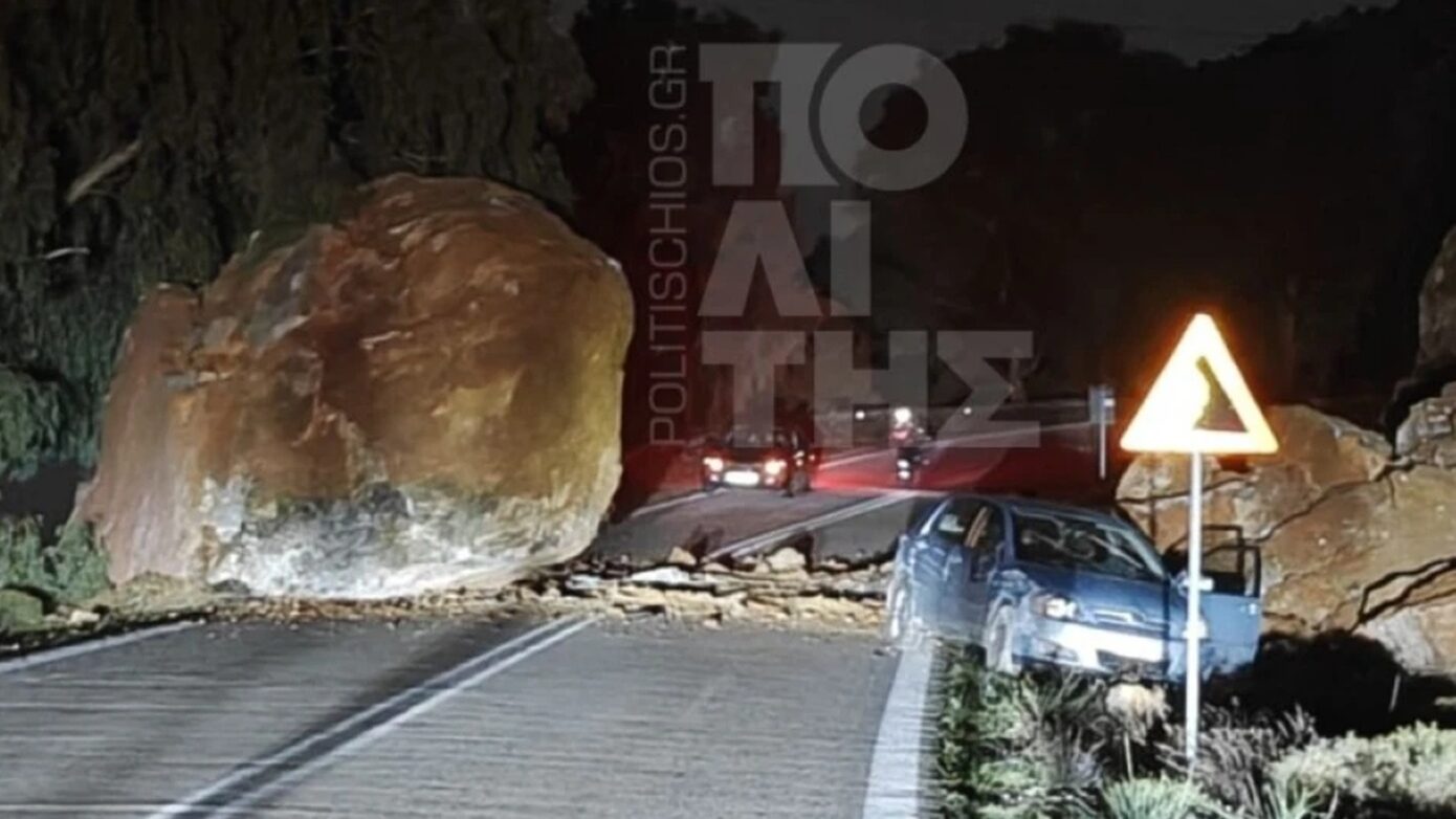 Χίος: Από θαύμα γλιτώσαμε θύματα – Βράχος κατέπεσε σε αυτοκίνητο εν κινήσει