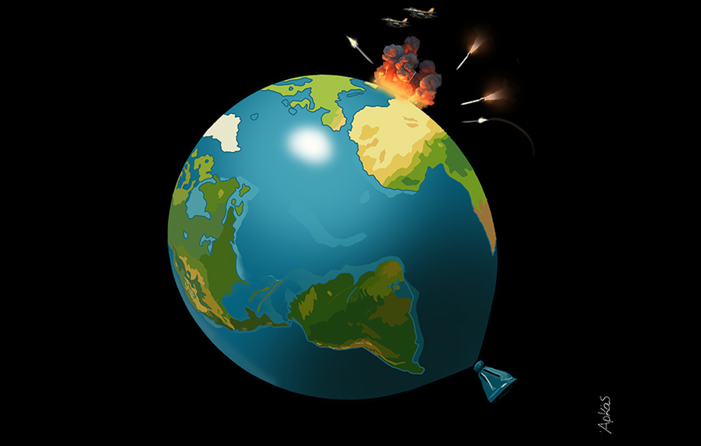 Η Γη μοιάζει με μπαλόνι έτοιμο να εκραγεί – Το σκίτσο του Αρκά για τις κρίσιμες εξελίξεις στη Μέση Ανατολή