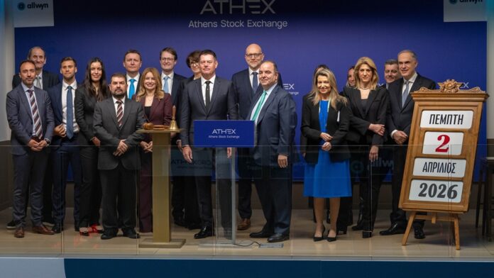 Η Allwyn ξεκινά τη διαπραγμάτευση των μετοχών της στο Χρηματιστήριο Αθηνών με την τελετή έναρξης της συνεδρίασης