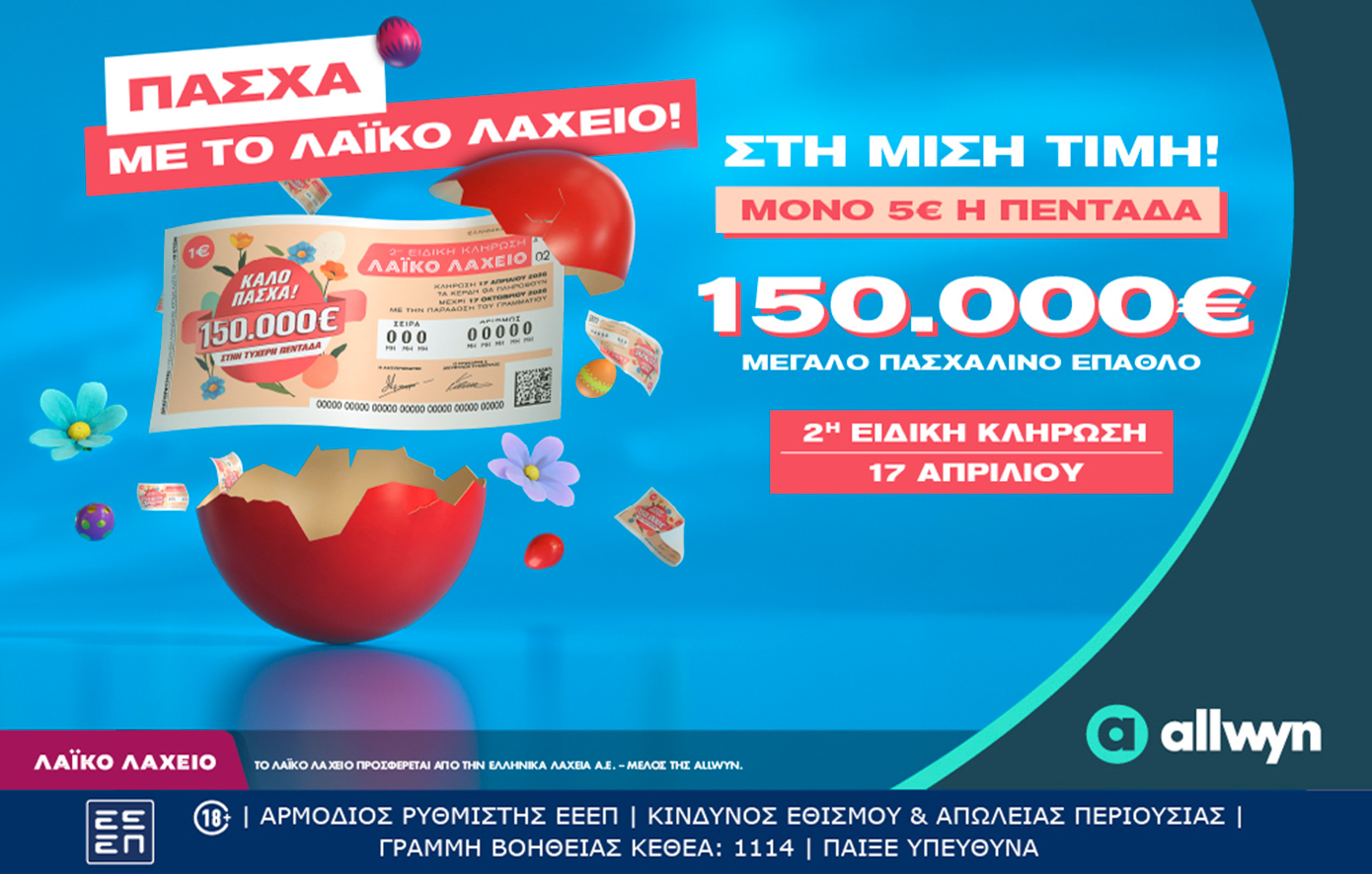 Λαϊκό Λαχείο: Την Παρασκευή 17 Απριλίου η ειδική κλήρωση