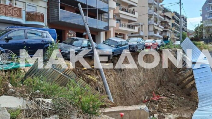 Θεσσαλονίκη: Έργα… καλωδίων «κατάπιαν» τοιχίο – Αυτοκίνητα αιωρούνται στον αέρα