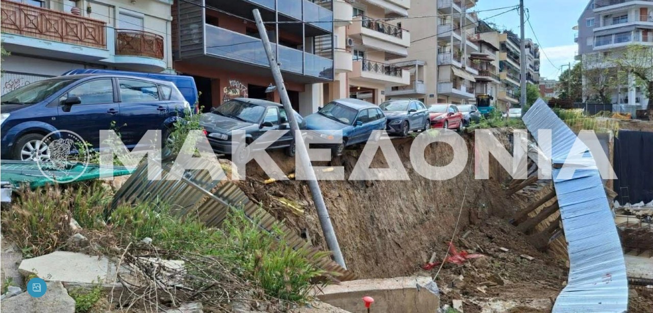 Θεσσαλονίκη: Έργα… καλωδίων «κατάπιαν» τοιχίο – Αυτοκίνητα αιωρούνται στον αέρα