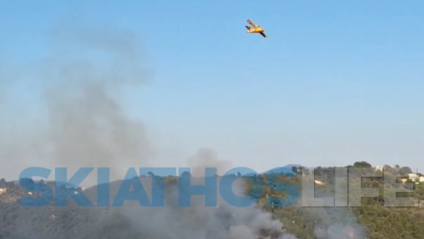 Πυρκαγιά στη Σκιάθο, σε δασώδη περιοχή στον Πλατανιά – Δύο Canadair σε δράση