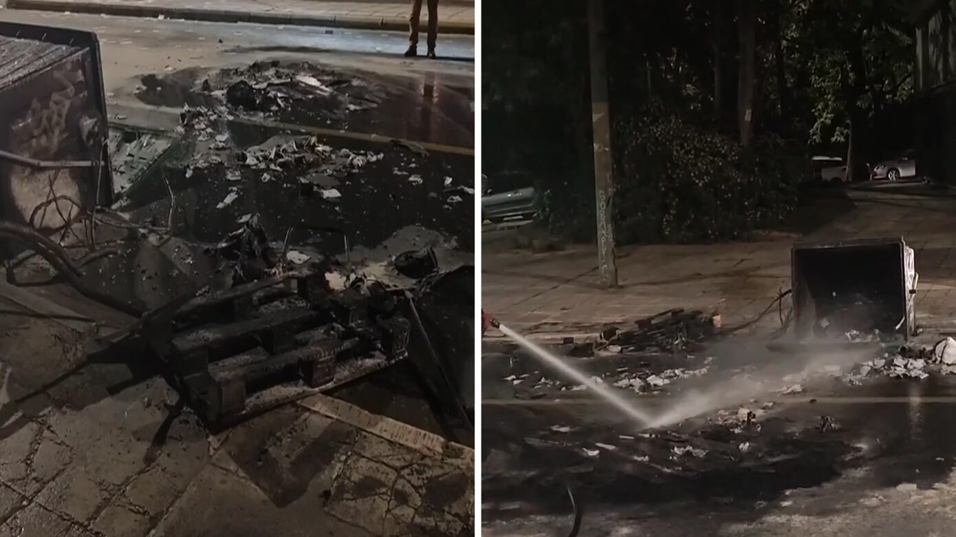 Αποκλεισμένη η Αλεξάνδρας: Φλόγες σε κάδους και μηνύματα για τα Προσφυγικά