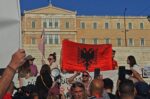 Διαμαρτυρία Αλβανών στο Σύνταγμα με συνθήματα, πλακάτ και φλαμίνγκο – Ξεπουλάνε τη γη μας σε ολιγάρχες