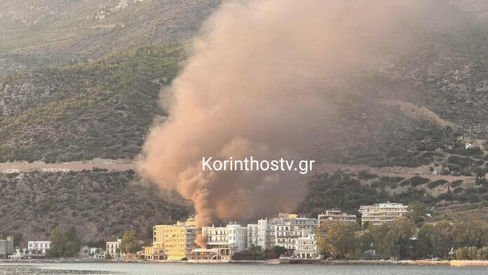 Φωτιά τώρα στο Λουτράκι: Φλέγεται εγκαταλελειμμένο ξενοδοχείο δίπλα σε σπίτια
