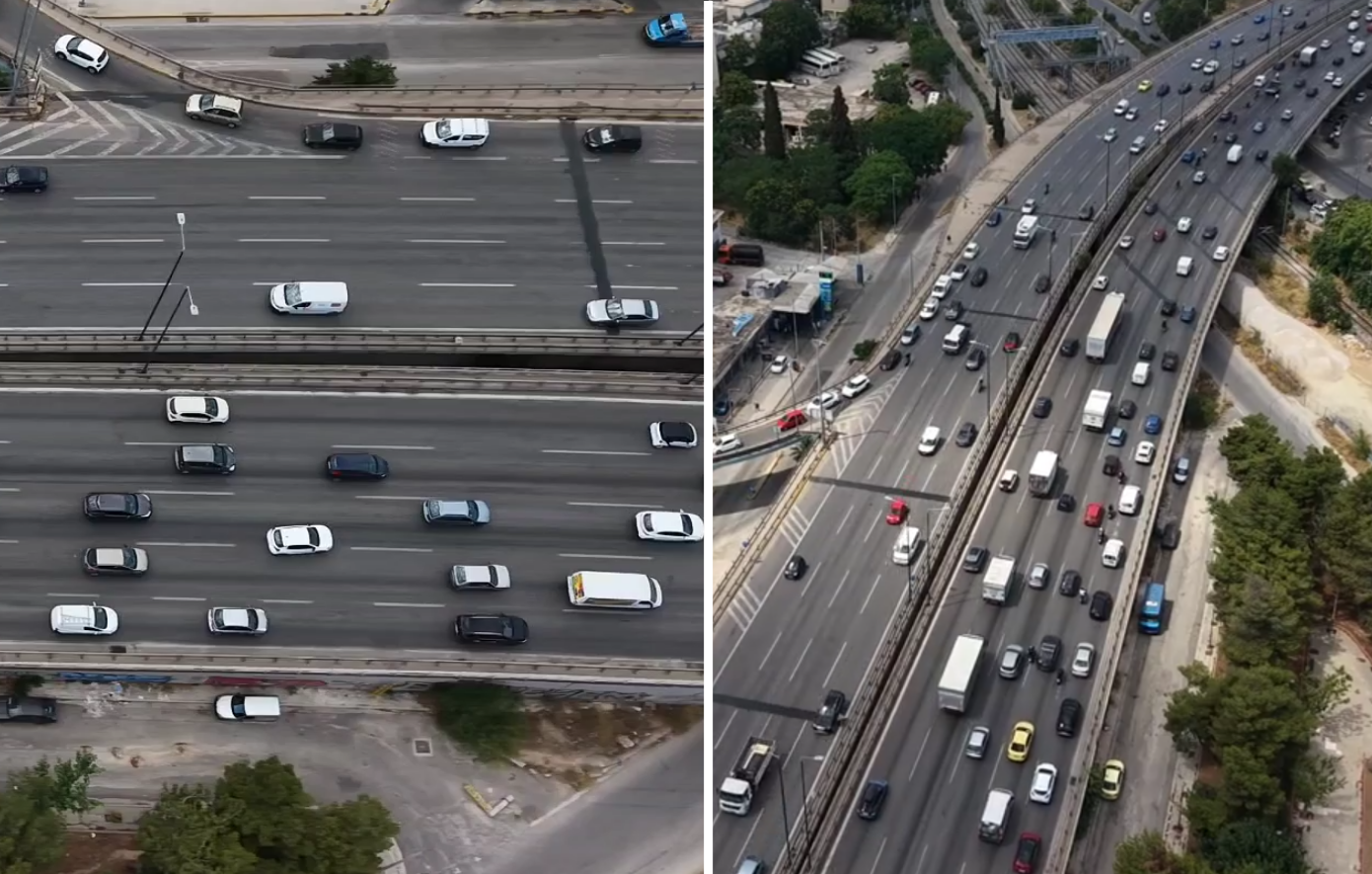Κηφισός: Κίνηση και ουρές άνω των 10 χιλιομέτρων, εικόνες drone δείχνουν το μαρτύριο των οδηγών