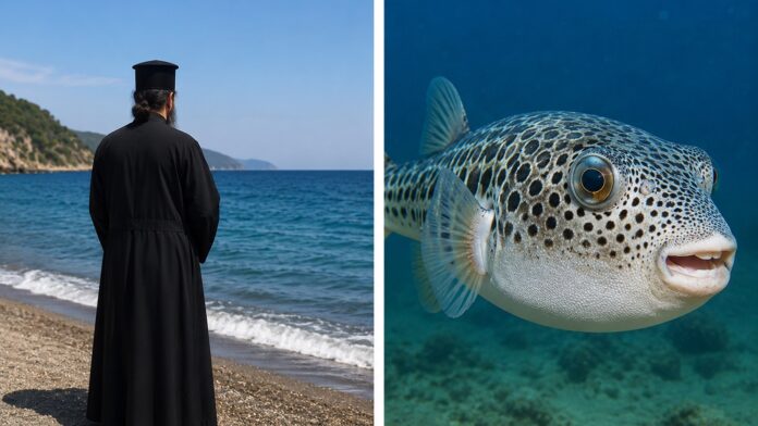 Ρασοφόρος που παριστάνει τον μοναχό έκανε εξορκισμό σε λαγοκέφαλο σε παραλία της Εύβοιας και προέτρεψε 12χρονη να τον πιάσει