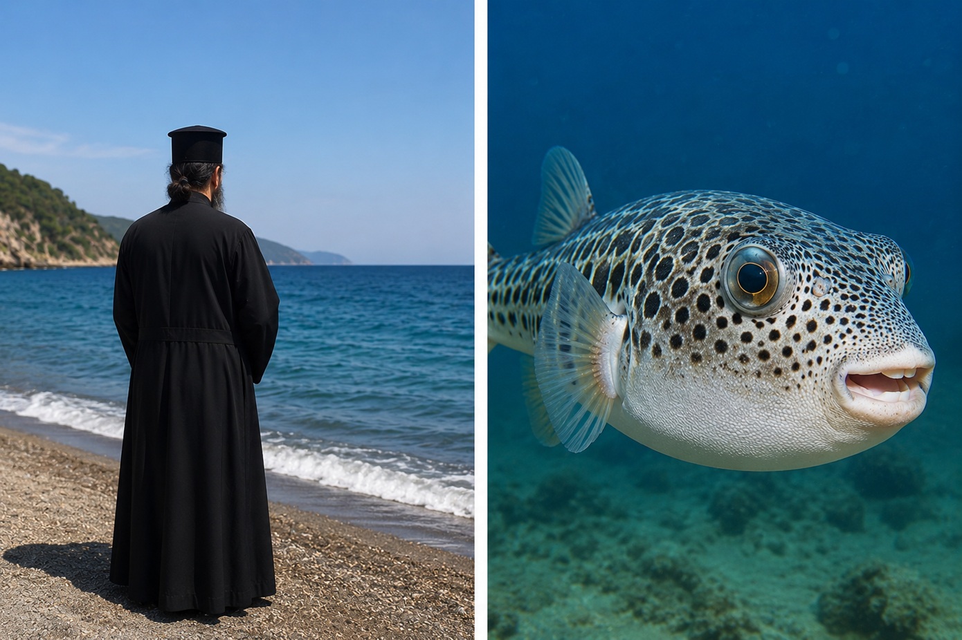 Ρασοφόρος που παριστάνει τον μοναχό έκανε εξορκισμό σε λαγοκέφαλο σε παραλία της Εύβοιας και προέτρεψε 12χρονη να τον πιάσει