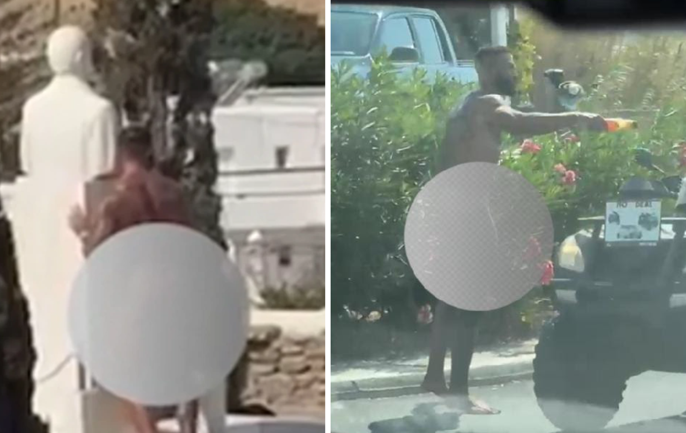Τουρίστας ασέλγησε στην προτομή του Καραμανλή και ξεγυμνώθηκε σε καφέ στη Μύκονο