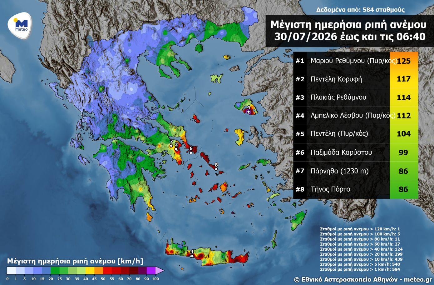 «Red Code» για φωτιά στην Αττική σήμερα: Δύσκολες οι επόμενες 48 ώρες – Ισχυροί άνεμοι έως 9 μποφόρ, έως 125 χλμ/ώρα έφτασαν οι ριπές στο Ρέθυμνο