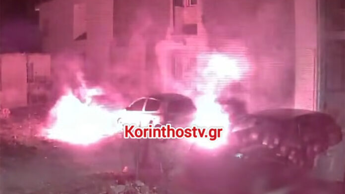 Κόρινθος: Βίντεο-ντοκουμέντο με καλυμμένο πρόσωπο που περιλούζει αυτοκίνητα με εύφλεκτο υγρό και πετά φωτοβολίδα