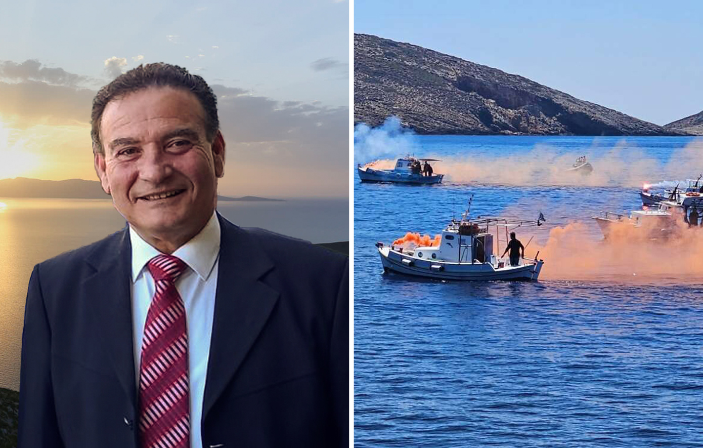Το τελευταίο «αντίο» στον δήμαρχο Φούρνων Κορσεών με πορτοκαλί καπνογόνα και κόρνες πλοίων