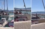 Τουριστικό ιστιοφόρο προσκρούει σε ελλιμενισμένα σκάφη στο λιμάνι του Καλάμου Λευκάδας – βίντεο