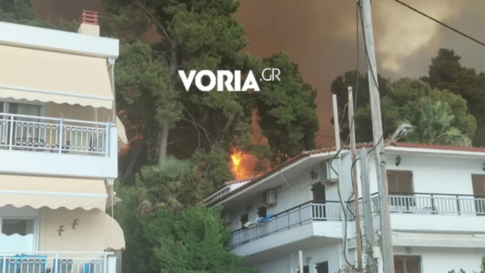 Φωτιά στη Χαλκιδική: Οι φλόγες έφτασαν στα σπίτια – Ηχεί συνεχώς το 112