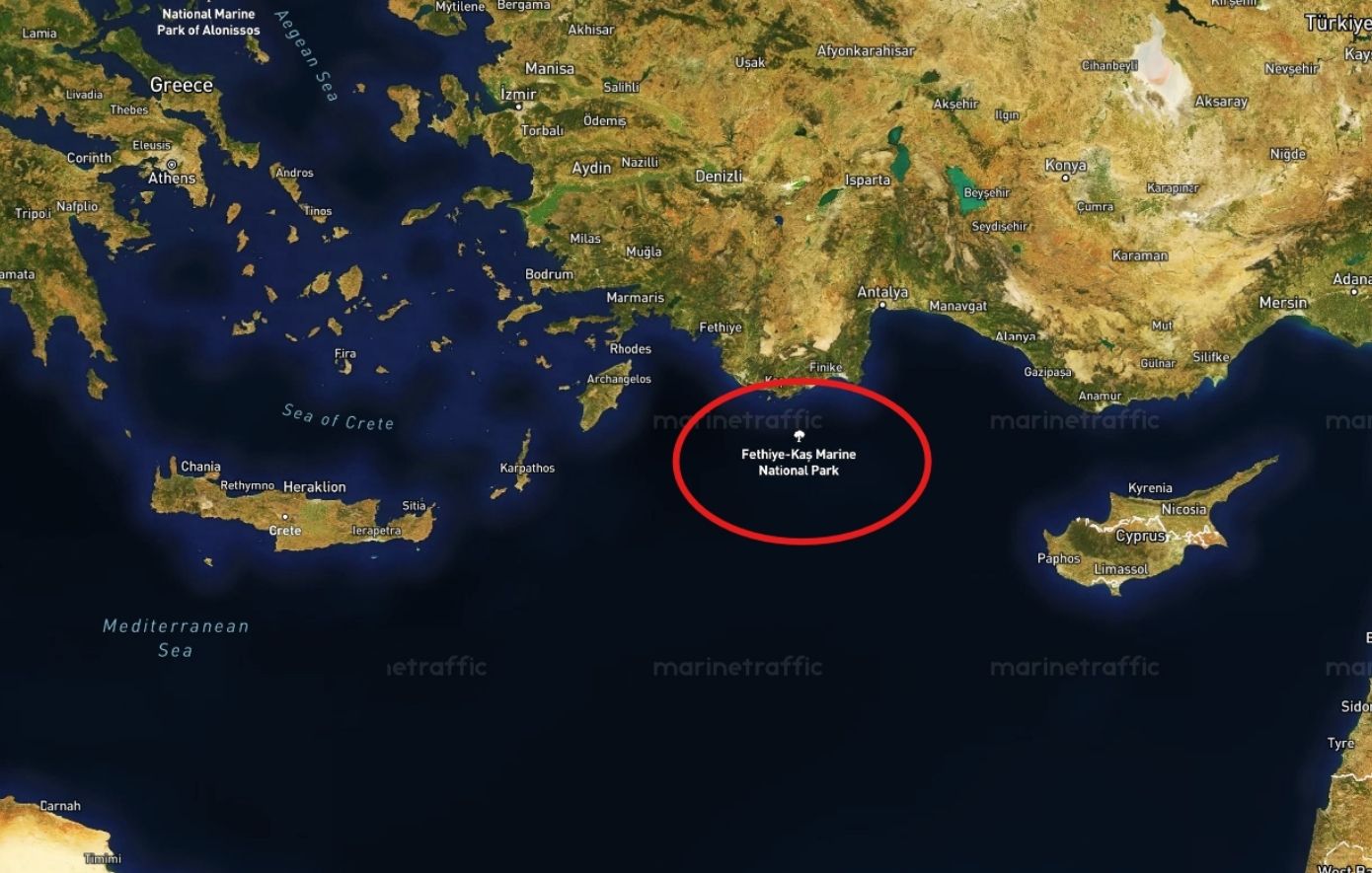 Το τουρκικό «θαλάσσιο πάρκο» που περικλείει το Καστελόριζο εμφανίστηκε στους χάρτες του MarineTraffic