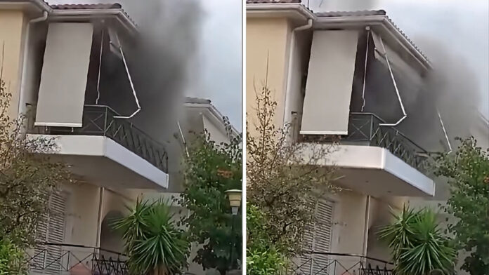 Αίγιο: Η διάσωση γυναίκας από φλεγόμενο σπίτι – Δείτε το βίντεο