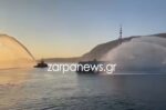 Φρεγάτα «Κίμων»: Έφτασε στη Σούδα με υποδοχή με αψίδες νερού