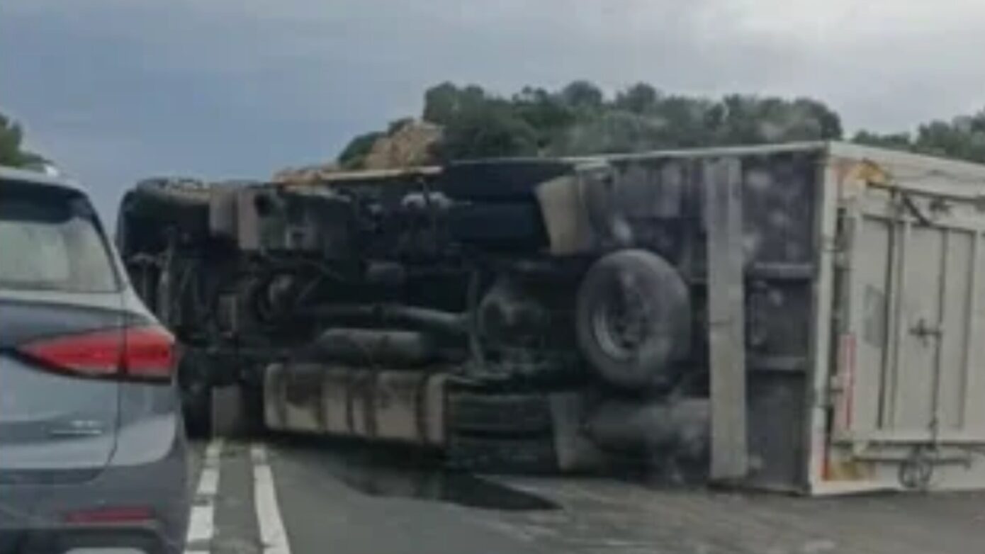 ΒΟΑΚ: Νταλίκα ανατράπηκε στις Σίσες – Νεκρά γουρούνια στην άσφαλτο