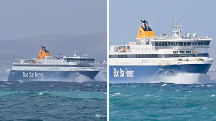 Νάξος: Το Blue Star Naxos έδεσε με θυελλώδεις ανέμους – Βίντεο από την προσέγγιση στο λιμάνι