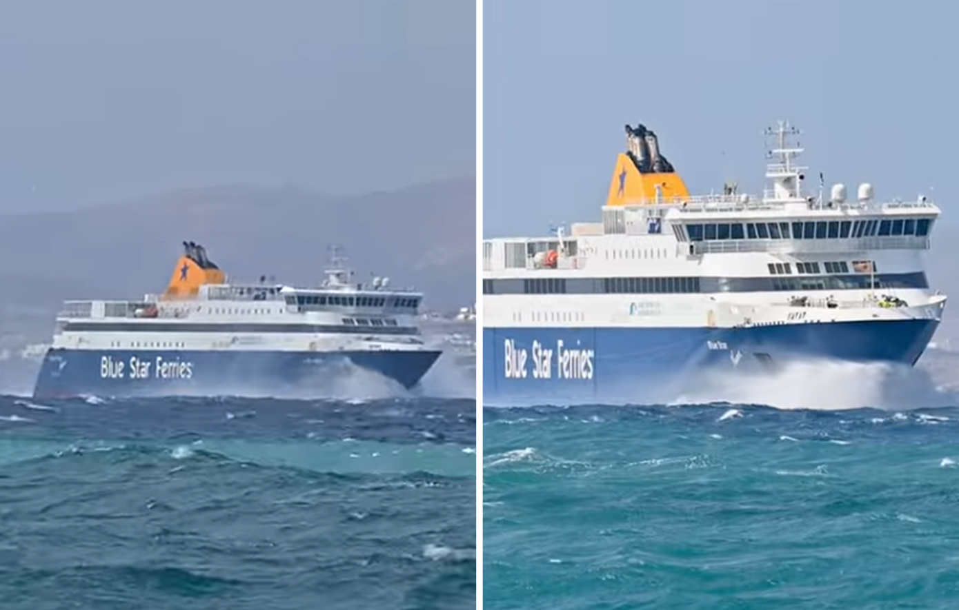 Νάξος: Το Blue Star Naxos έδεσε με θυελλώδεις ανέμους – Βίντεο από την προσέγγιση στο λιμάνι