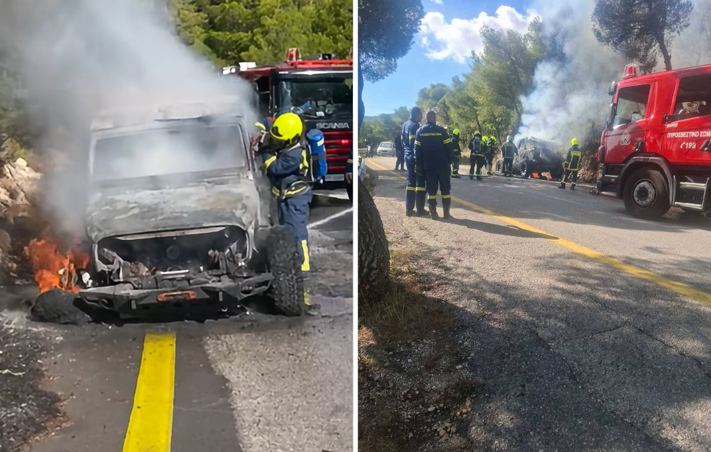 Πάρνηθα: Τζιπ κάηκε ολοσχερώς στις στροφές, ενώ η φωτιά δεν επεκτάθηκε – Δείτε βίντεο