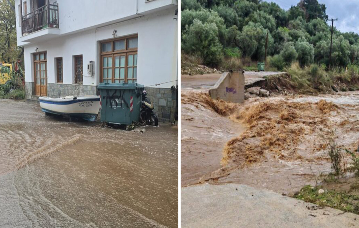 Κακοκαιρία σε Πήλιο και Σκιάθο: Κατέρρευσαν δρόμοι, πλημμύρισαν σπίτια και οικισμοί κόπηκαν στα δύο